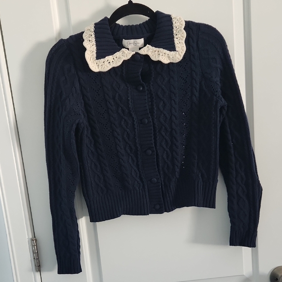 Jessica Simpson Navy Cardigan with Cream Lace - Picture 2 of 4